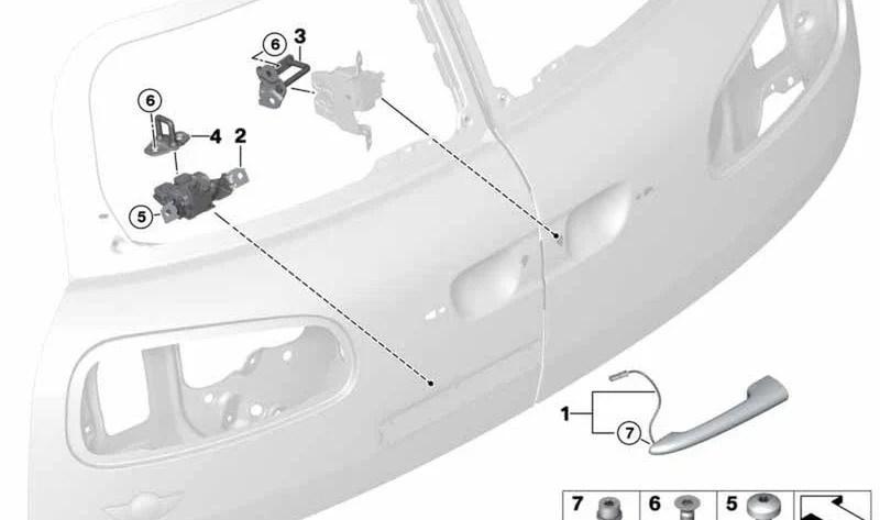 Estribo de cierre inferior portón trasero OEM 51247397957 para MINI Clubman F54 (2014-2019), F54 LCI (2018-2024). Original MINI.