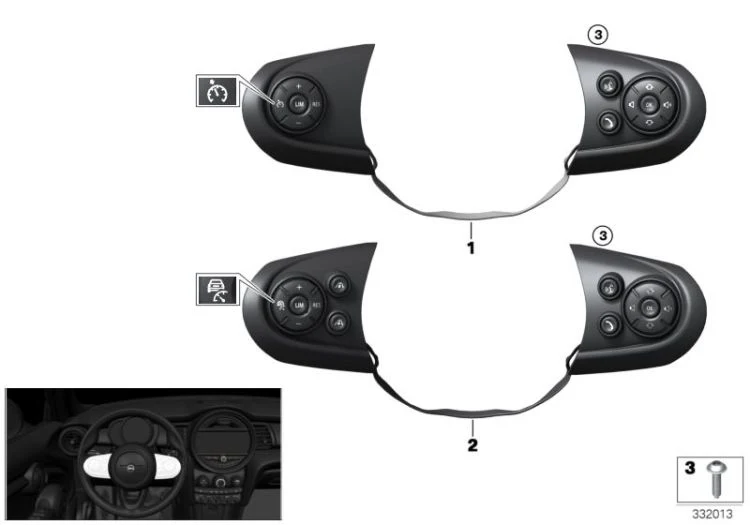 Interruptor de volante multifuncional deportivo OEM 61319360507 para MINI F55, F56. Original MINI.