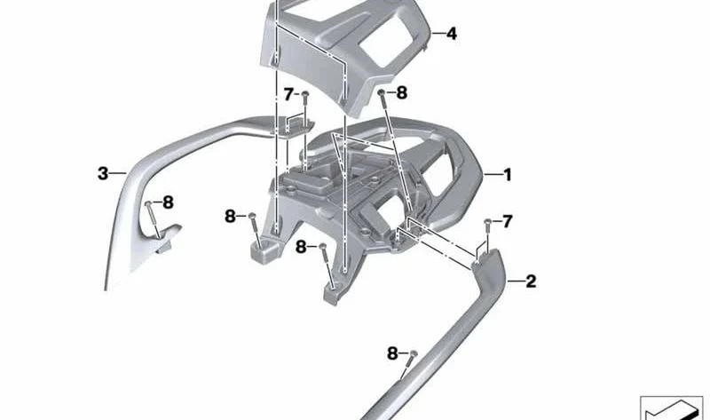 Puente portaequipajes superior blanco OEM 46548548025 para BMW R 1200 RT, R 1250 RT. Original BMW Motorrad.