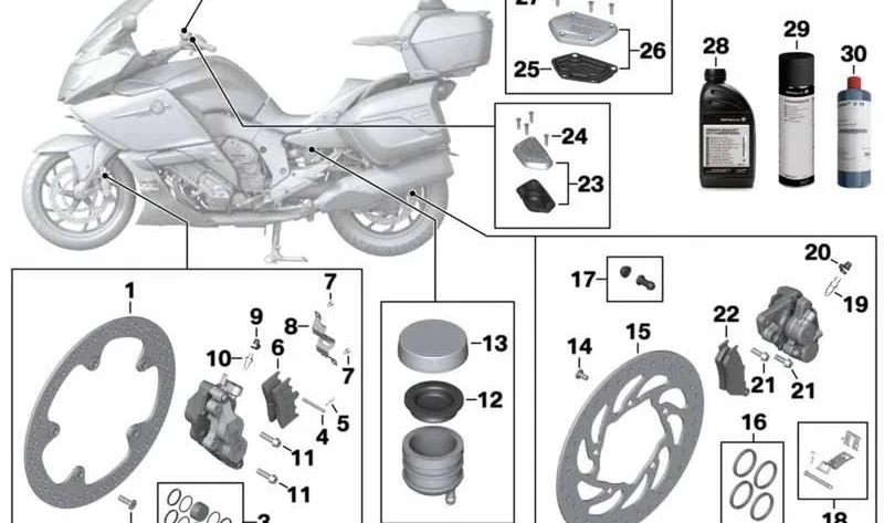 Juego de reparación asiento de freno delantero OEM 34117728947 para motos BMW K 1600 GT, K 1600 GTL, K 1600 GTL Exclusive, K 1600 Bagger... y más. Original BMW Motorrad.