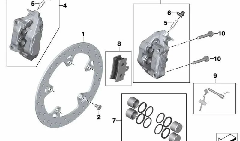Pinza de freno delantera izquierda negra sin pastillas OEM 34111542647 para motos BMW C 400 GT K08, C 400 X K09. Original BMW Motorrad.