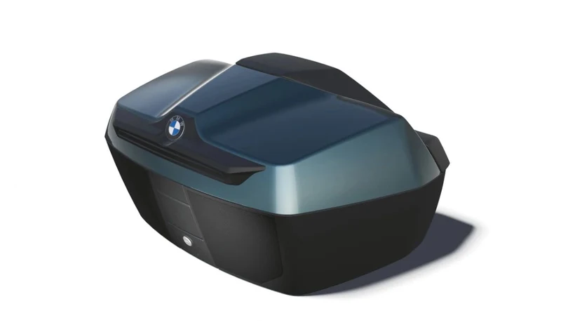 Carcasa exterior de tapa de baúl 54 litros Blue Ridge Mountain metallic OEM 46545B4B509 para motos BMW R 1300 RT. Original BMW Motorrad.