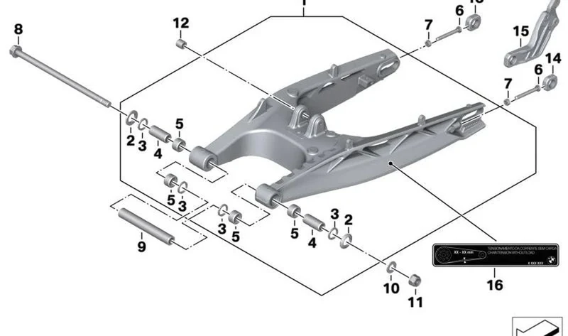 Pieza deslizante izquierda del basculante OEM 33358554129 para motos BMW G 310 GS, G 310 R. Original BMW Motorrad.