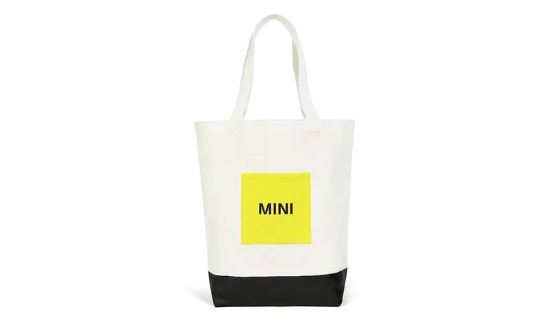Bolso shopper Tricolor Block blanco/negro/Energetic Yellow OEM 80225A0A653 válido para MINI. Original MINI.