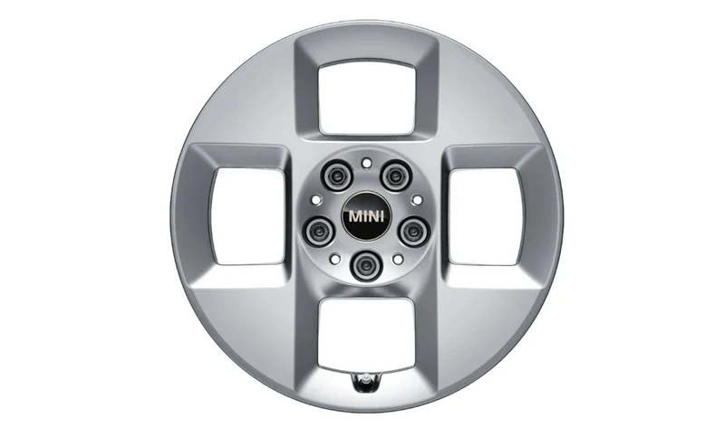 Llanta de aleación 6,5Jx16 H2 ET40 4-Square Spoke 980 refined silver OEM 36105A72925 para MINI Cooper E y Cooper SE J01… y más. Original MINI.
