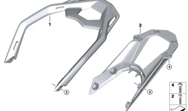 Parte inferior del puente portaequipajes OEM 46541542770 para motos BMW R 1300 GS y R 1300 RS. Original BMW Motorrad