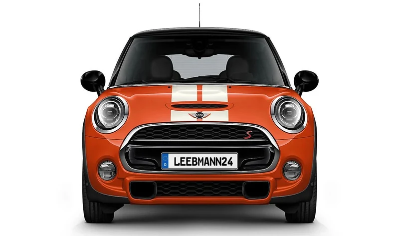 Kit de franjas deportivas blancas delantero y portón trasero OEM 51142464289 para MINI F56, F56 LCI, F56 BEV, F56 BEV LCI, F57, F57 LCI... y más. Original MINI.
