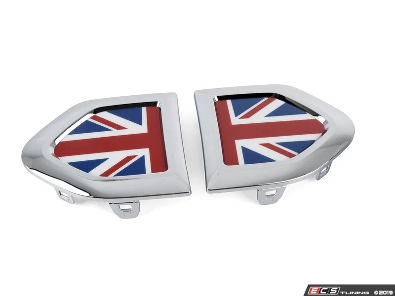 Juego de embellecedores laterales Union Jack Dark negro mate OEM 51135A43E94 para MINI Countryman F60, F60 LCI. Original MINI
