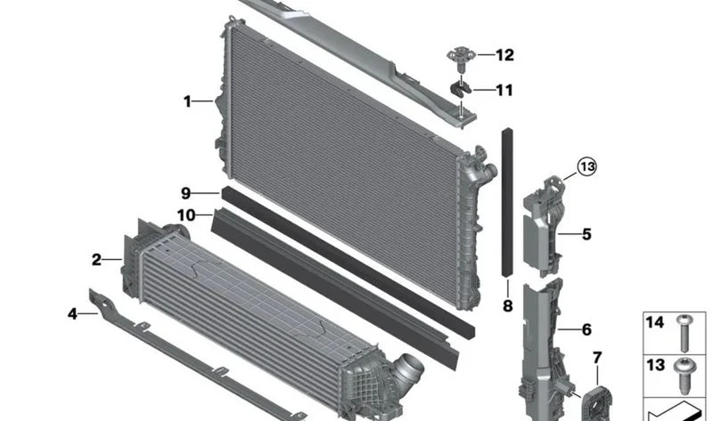 Cojinete de módulo de refrigeración delantero izquierdo OEM 17115A64879 para BMW F70, F74, U06, U11, U10 y MINI U25… y más. Original BMW y MINI.