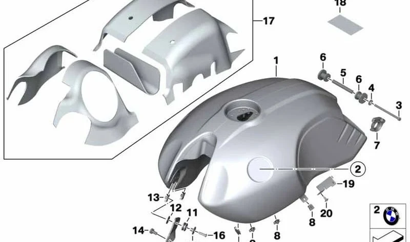 Soporte de sujeción del depósito OEM 16118564692 para motos BMW R nineT K21 (2013-2016). Original BMW Motorrad.