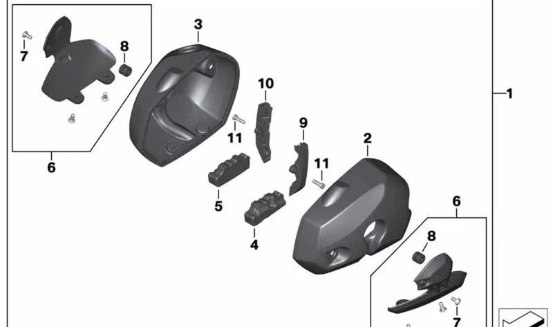 Elemento de apoyo izquierdo OEM 11127715303 para motos BMW R nineT, R nineT Pure, R nineT Scrambler, R nineT Racer, R nineT Urban G/S, HP2 Sport. Original BMW Motorrad.