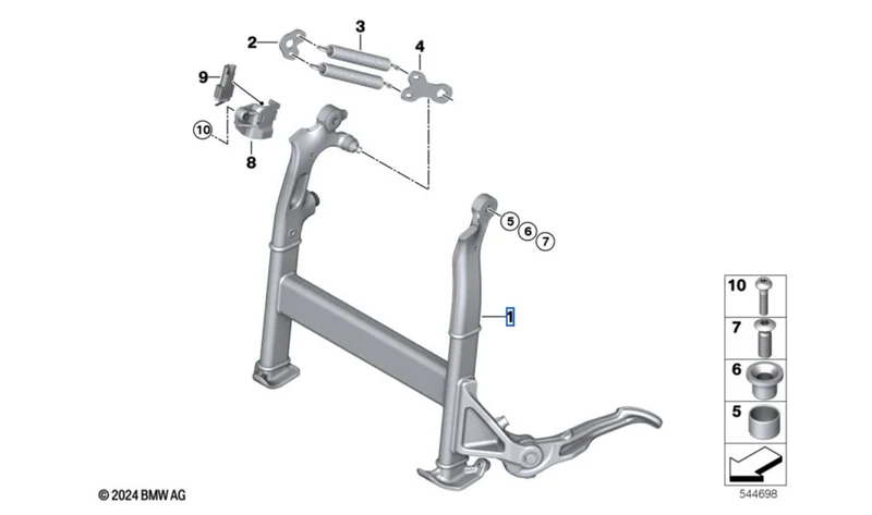 Caballete central OEM 46521635308 para motos BMW R 1300 GS (KA1), no apto para suspensión deportiva SA 547 ni control adaptativo SA 20C, válido con SA 20D. Original BMW Motorrad.