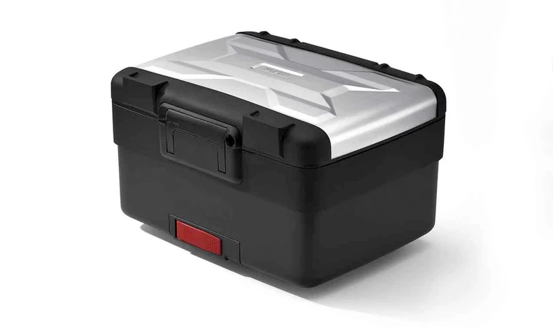Top case Vario trasero 25-35 L negro/plata OEM 77438527849 para motos BMW R 1200 GS K25. Original BMW Motorrad.