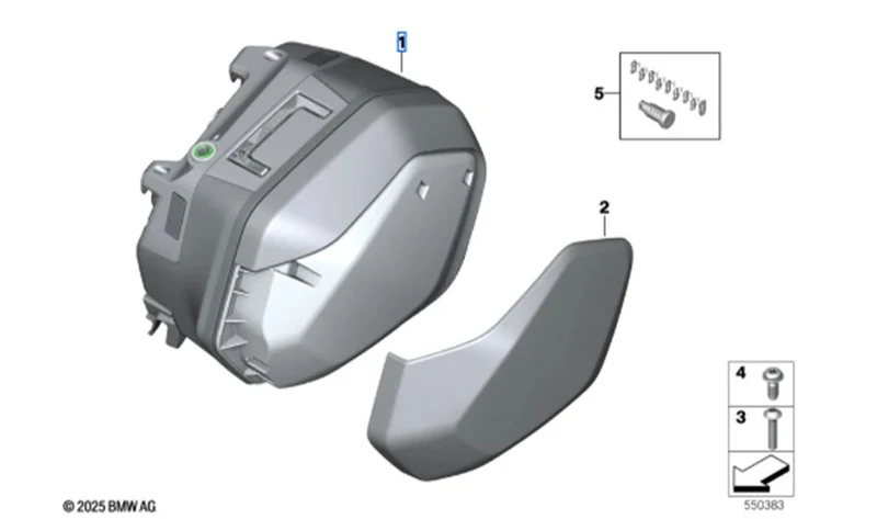 Maleta lateral rígida electrificada derecha OEM 77415A70776 para motos BMW R 1300 R, R 1300 RS. Original BMW Motorrad