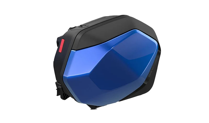 Tapa izquierda de maleta racingblue metallic OEM 77415B5C031 para motos BMW R 1300 R, R 1300 RS. Original BMW Motorrad.