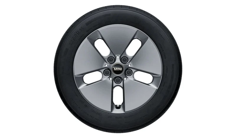 Llanta de aleación MINI Pin Spoke 990 6,5Jx16 ET40 Lightning Grey (gris) muy pulida OEM 36107886558 para MINI Cooper J01 (2022-2025). Original MINI.