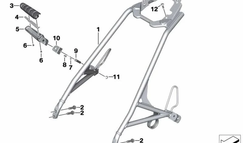 Reposapiés trasero derecho OEM 46717700922 para motos BMW R nineT, F 800 GT, F 800 S, F 800 ST. Original BMW Motorrad.