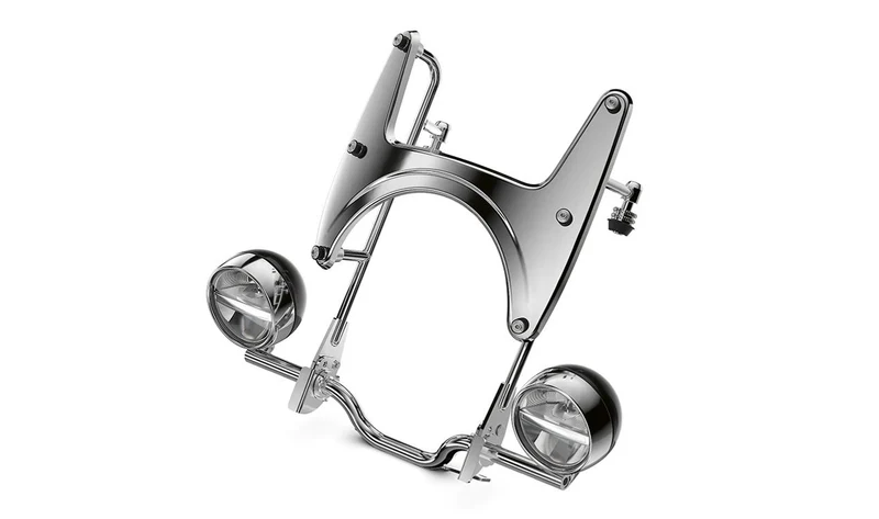 Soporte de parabrisas cromado delantero OEM 46639480728 para BMW Motorrad R 18, R 18 Classic, R 18 Roctane... y más. Original BMW Motorrad.