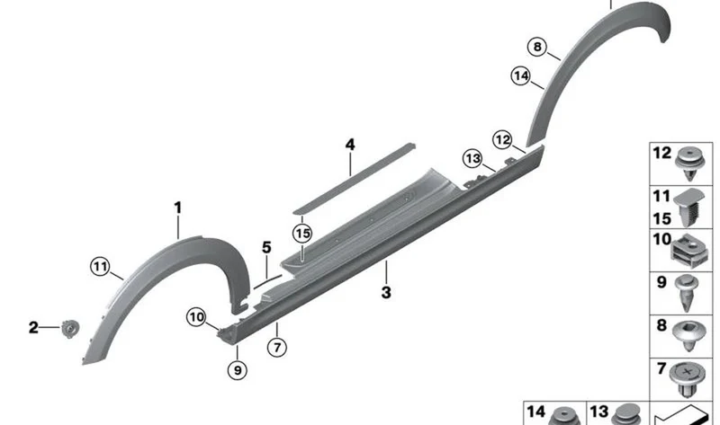 Paramento chapa pasa-ruedas trasero derecho OEM 51777499548 para MINI F56 BEV (11/2018 - 02/2021), F56 BEV LCI (06/2020 - 01/2024). Original MINI.