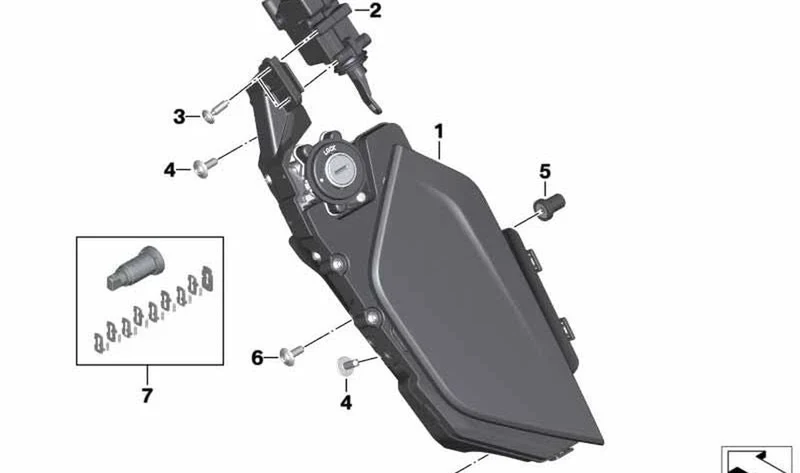 Casillero izquierdo OEM 46638551700 para motos BMW K1600 GT, K1600 GTL, K1600 Bagger. Original BMW Motorrad.