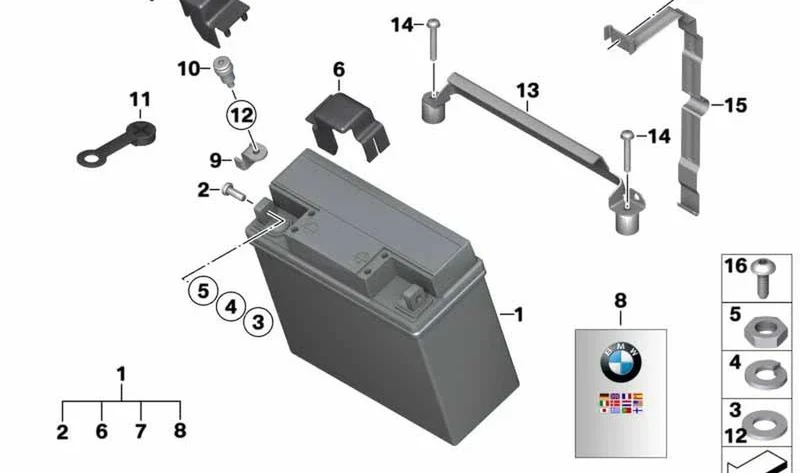 Soporte de batería OEM 61217728247 para motos BMW R 1200 RT, R 900 RT. Original BMW Motorrad.