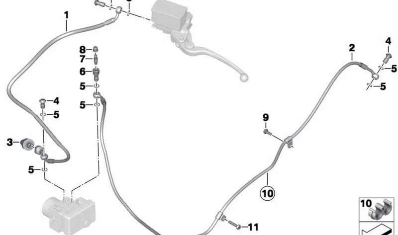 Tubería de freno trasera OEM 34328543634 para motos BMW C evolution (K17). Original BMW Motorrad.
