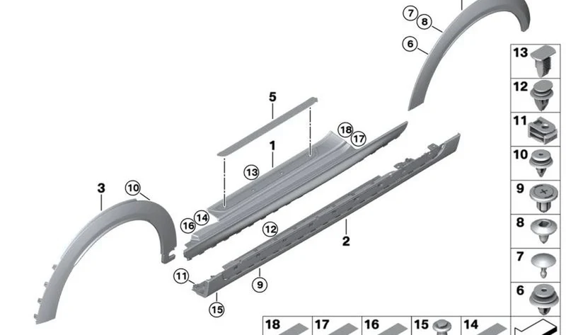 Paramento de chapa pasa-ruedas trasero izquierdo OEM 51119450667 para MINI F56, F57. Original MINI.