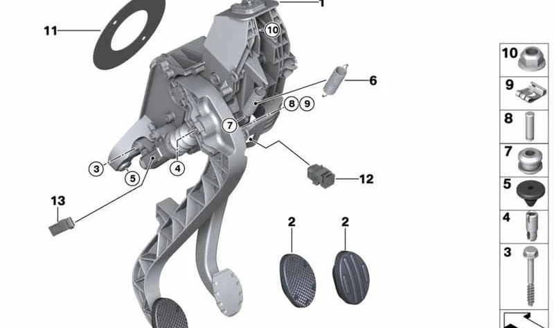 Mecanismo de pedales completo OEM 35006870845 para MINI F56, F55, Clubman F54, Cabrio F57, Countryman F60... y más. Original MINI.