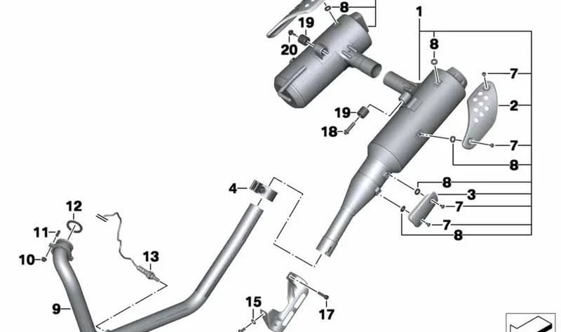 Codo de escape OEM 18112345851 para motos BMW F 650 GS, F 650 GS Dakar. Original BMW Motorrad.
