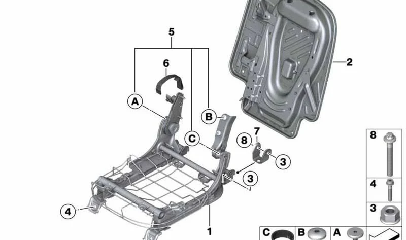 Bastidor de asiento derecho OEM 52209809792 para MINI Paceman R61 (03/2012 - 09/2016). Original MINI.