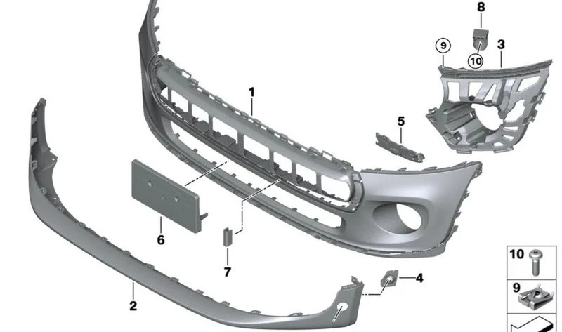 Adorno delantero OEM 51117380443 para MINI F56, F56 BEV, F55, Cabrio F57. Original MINI.
