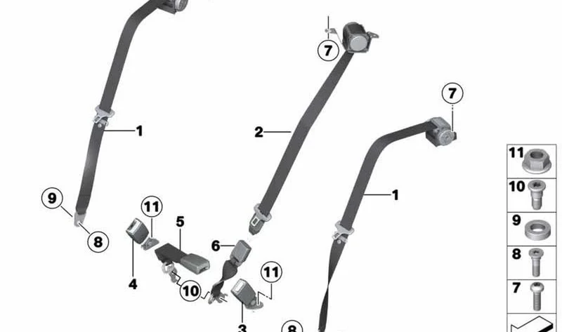 Cinturón de seguridad inferior izquierdo OEM 72119802191 para MINI Countryman R60, Cooper ZB31, ZB32, ZB41, ZB42, ALL4 XD81, XD82... y más. Original MINI.