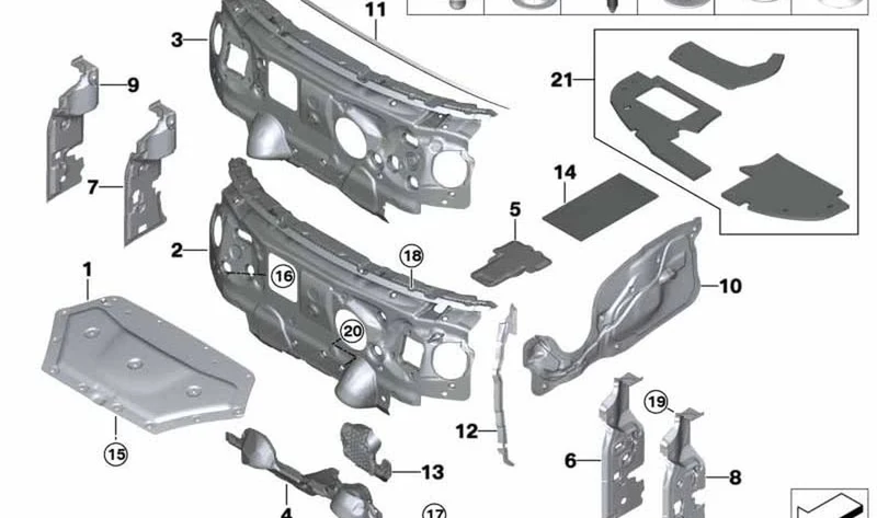 Insonorización puerta delantera derecha OEM 51487386608 para MINI F55, F55 LCI. Original MINI.