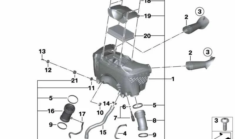 Esnórquel de aspiración derecho OEM 13717726798 para motos BMW R 1200 RT, R 1250 RT. Original BMW Motorrad.