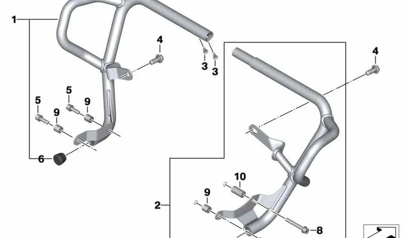 Estribo de protección de motor izquierdo OEM 46638388009 para motos BMW F800GS Adventure. Original BMW Motorrad.