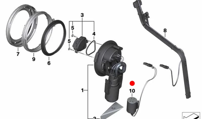 Interruptor de contacto de advertencia - Bomba de combustible trasera OEM 16148547989 para motos BMW R nineT, R 1200 R... y más. Original BMW Motorrad.