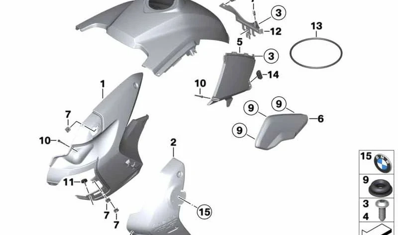 Embellecedor lateral derecho OEM 46637700886 para BMW Motorrad R1200GS (K25). Original BMW Motorrad.