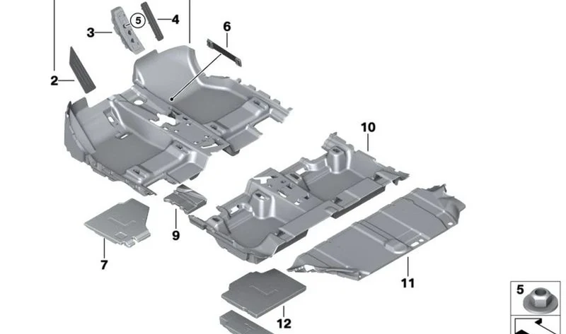 Gomaespuma zona pies trasera derecha OEM 51477323650 para MINI Countryman F60, F60 LCI y BMW X1 F48, X2 F39. Original MINI.