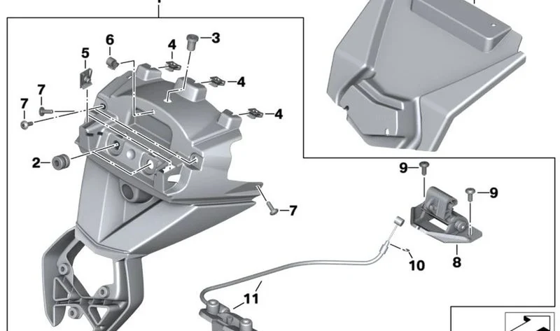 Soporte de matrícula OEM 46627697192 para motos BMW R1200R (K27) 2006-2014. Original BMW Motorrad.