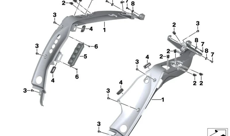 Revestimiento interior delantero derecho OEM 46638535132 para motos BMW K 1600 GT, K 1600 GTL. Original BMW Motorrad.