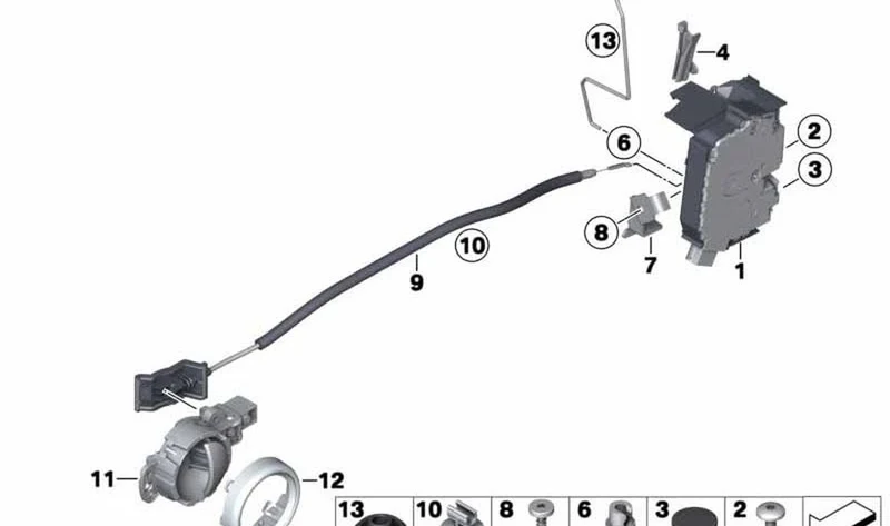 Pestillo giratorio izquierdo OEM 51200556770 para MINI R50, R53, R56, Clubman R55, Cabrio R52, Coupé R58, Roadster R59... y más. Original MINI.