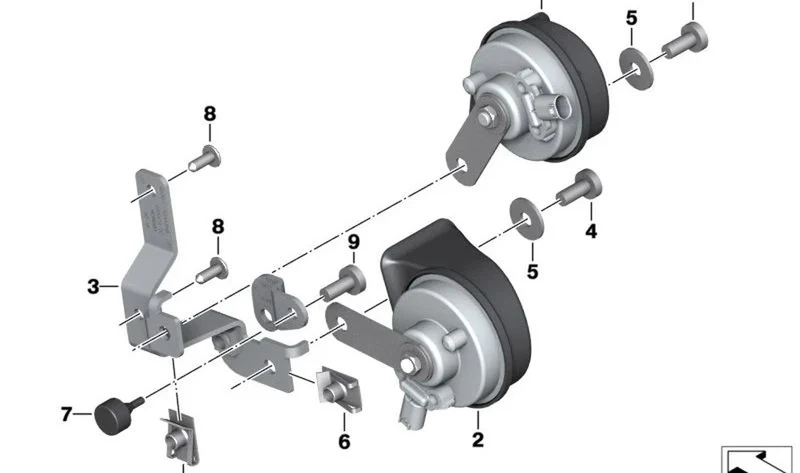 Bocina de tonos agudos OEM 61338555579 para motos BMW K1600GT, K1600GTL, K1600Bagger. Original BMW Motorrad.