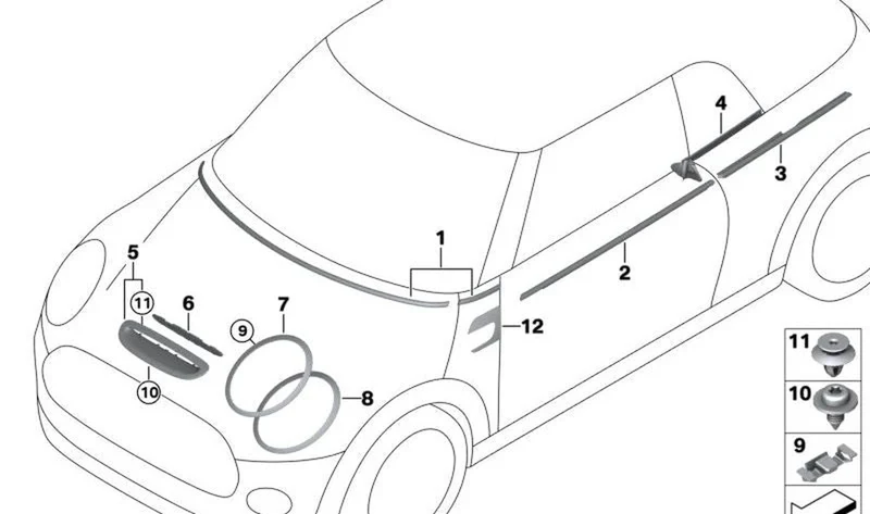 Moldura luz intermitente adicional izquierda OEM 51135A2D5C1 para MINI Cabrio F57 LCI (05/2020-02/2024). Original MINI.