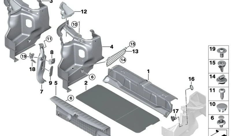 Revestimiento travesaño maletero OEM 51477361768 para MINI Cabrio F57, F67... y más. Original MINI.