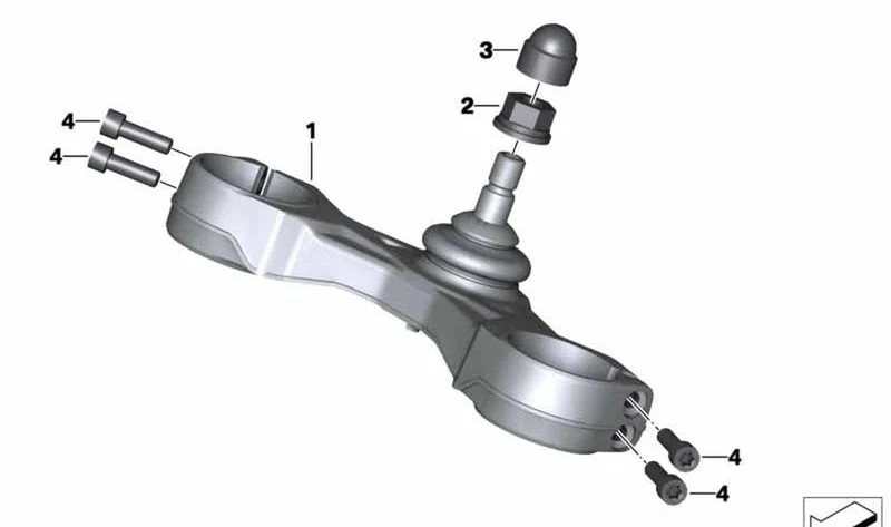 Puente de horquilla inferior con soporte OEM 31429443338 para motos BMW R 1200 RT, R 1250 RT. Original BMW Motorrad.