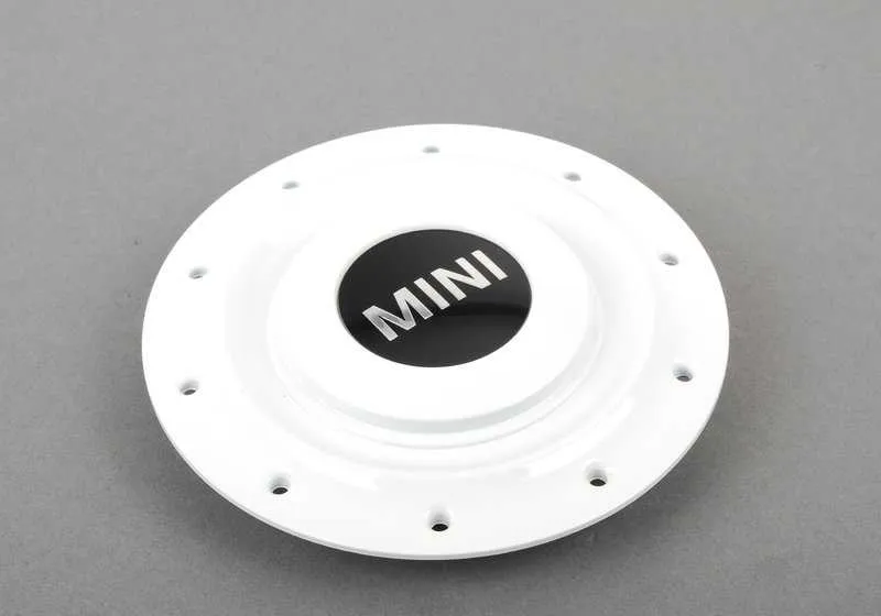 Cubierta de cubo blanco OEM 36131512573 para MINI R50, R53, Cabrio R52. Original MINI.