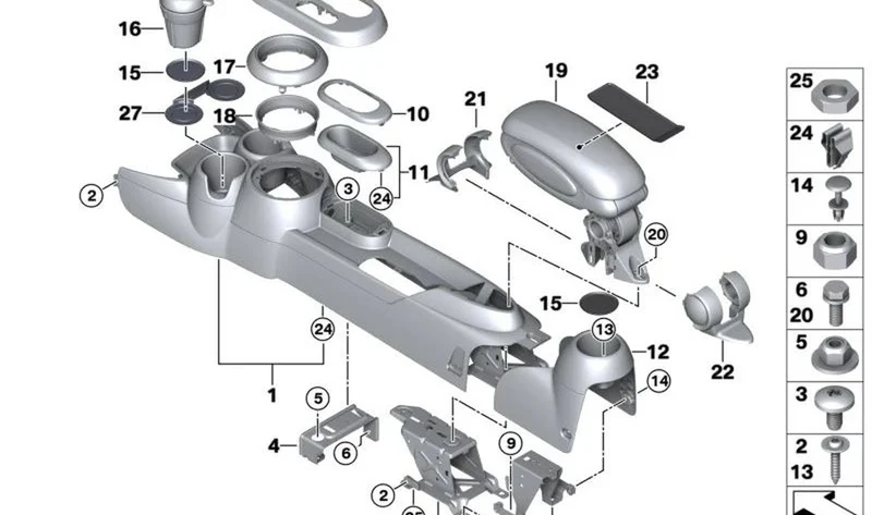 Anillo embellecedor consola central cromo OEM 51169327338 para MINI F54, F55, F56, F57. Original MINI.