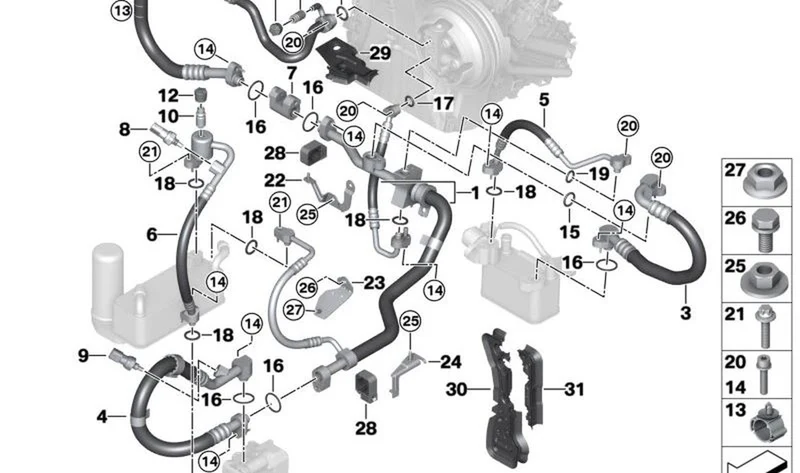 Junta compartimiento motor derecho OEM 64539312780 para MINI F56, F56 BEV, F55, Cabrio F57... y más. Original MINI.