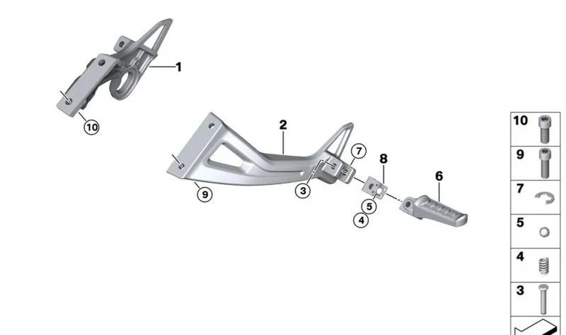 Descansa-pies trasero izquierdo OEM 46718553973 para motos BMW G 310 R, G 310 GS, G 310 RR. Original BMW Motorrad.