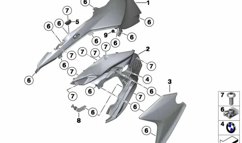 Embellecedor lateral derecho OEM 46638554368 para motos BMW F 800 GS, F 650 GS. Original BMW Motorrad.